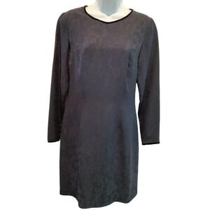 HAROLD'S VINTAGE  DARK NAVY SILK/WOOL JACQUARD DRESS WITH VELVET TRIM 4